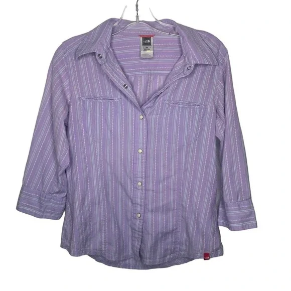 The North Face Womens 3/4 Sleeve Striped Button Down Shirt Purple Medium M - Picture 1 of 15